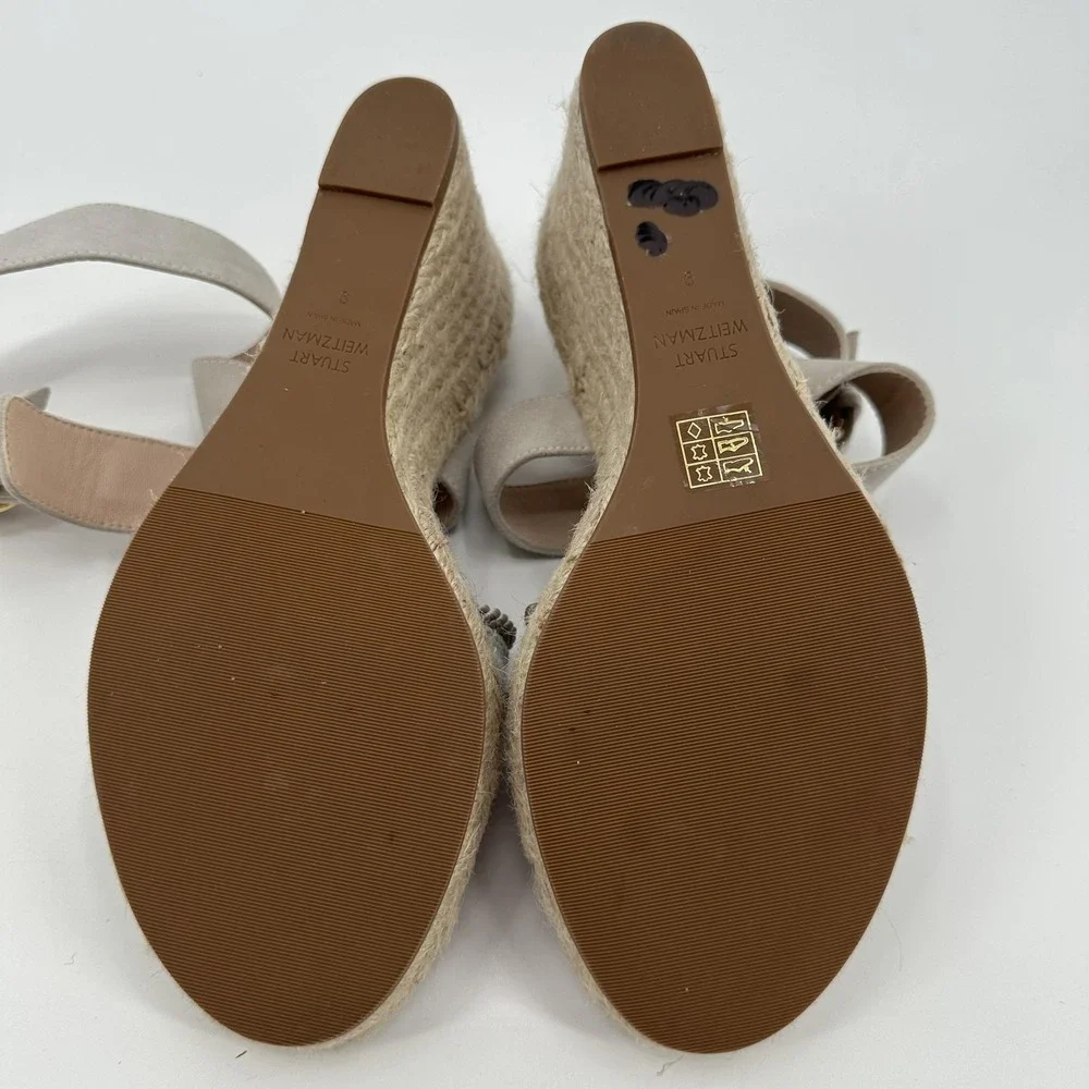 Stuart Weitzman Wedge Sandals Womens Size 9‎ Taupe Suede Espadrille Ankle Strap